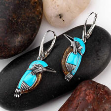 Fashion Bird 925 Silver Hoop Dangle Drop Earrings Women Turquoise Jewelry Gifts