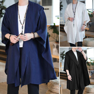 Fashion Men Hooded Cape Poncho Cloak Casual Baggy Tops Coat Cardigan Jacket Plus