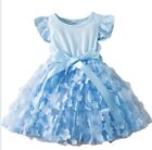 New Little Girls Blue Floral Mesh Dress.  Size 4-5 Years Old.