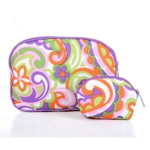 4 Bags : CLINIQUE Floral Print Makeup Bag Set Zipper Pouch (2 Large + 2 Small )