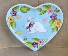 Laurie Gates Ware Bunny Rabbit Heart Shaped Plate Spring Floral Easter