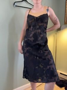 Vintage Black Floral Lace Slip Dress