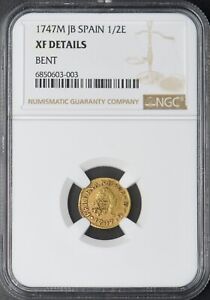 1747-M JB Spain Gold 1/2 Escudo - NGC XF Details Bent - ✪COINGIANTS✪