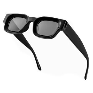 Small Black Retro 90's Thick Square Frame Men Women Rectangle Sunglasses