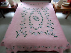 New ListingVintage DOGWOOD WREARTH Smooth Pink Cotton Hand Sewn Applique Quilt; 94
