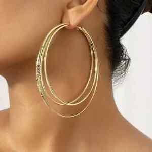 Triple Circle Gold Hoop Earrings Big Large Wide Hoop Earrings for Women