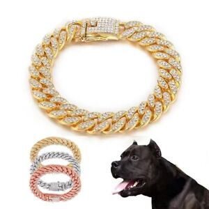Pet Dog Cat Chain Collar Jewelry Metal Material with Diamon 12.5mm Width Collar