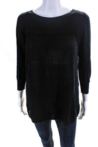 Central Park West Womens Knitted Textured Babydoll Sweater Top Black Size S