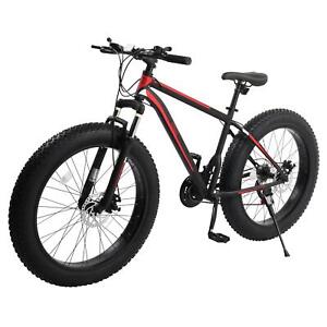 Mens Fat Tire Mountain Bike, High Carbon Steel Frame, 21-Speed, 26'' Wheels