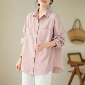 New Spring/ Fall Women's Long sleeve Blouse Cotton Solid Shirts Casual Tops Gift