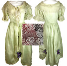 Edwardian Spiderweb + Rosebud Lace Summer Dress Pale Green C 1905