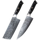 2Pcs TURWHO 7in Nakiri Knife + 8in Chef Knife Japanese VG10 Damascus Steel Knife