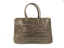 J M Davidson Croco Embossed Handbag Tote Bag Brown Leather Genuine Ladies