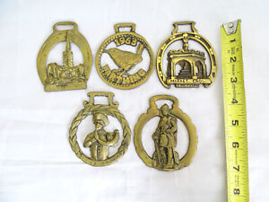 Assorted Horse Brass Medallions / Lot of 5 Including RIPON HORN BLOWER