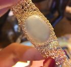 14k Solid Yellow Gold Wire Wrapped Natural White Chalcedony Bracelet