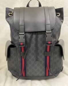 Gucci GG Supreme Backpack Black Red & Blue Clasps 100% Authentic