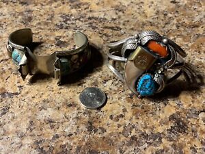 old pawn vintage Native sterling silver bear claw & watch cuff bracelets