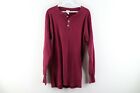 Vintage 90s Streetwear Grunge Mens Large Faded Ribbed Knit Henley T-Shirt Maroon