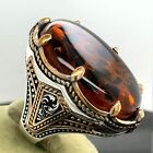 925k Silver Baltic Amber Ring Handmade Large Amber Stone Ring SİZE 5-16 US