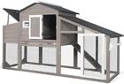 PetsCosset Chicken Coop Wooden Backyard Hen House with Pull Out Trays，Grey
