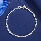 925 Sterling Silver Filled 4mm Beads Chain Bracelet Bangle Women Jewelry Gift