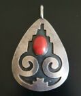 Vintage Native American Sterling Silver Red Coral Pendant 2.5