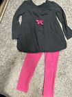 Toddler Girl 4T Gray Long Sleeve Bubble Hem Top With Pink Leggings, Circo