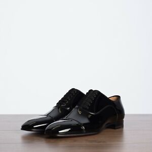 CHRISTIAN LOUBOUTIN 945$ Greggo Lace-Up Oxford Shoes In Black Patent Leather