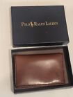 Polo Pony Ralph Lauren Men's Brown Leather Slim Card Case With ID Wallet NIB NEW