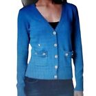 Cabi Cashmere Cardigan Knit Sweater Navy Blue Gold Button Women's Size Small WOM