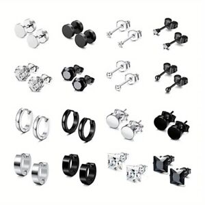 16pairs Stainless Steel Earrings For Men, CZ Huggie Hoop Jewelry Earrings Set