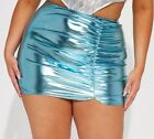 Fashion Nova Glamorous Blue Metallic Faux Leather Mini Skirt Plus Size 1X, 14/16