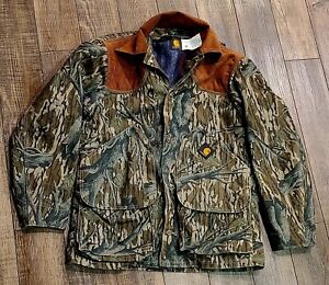Vtg Carhartt CB345 Blanket Lined Camouflage Mossy Oak Hunting Jacket Made USA-M