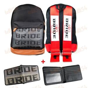 New JDM Bride Racing Seat Cloth Backpack RED Harness Strap& Racing Fabric Wallet