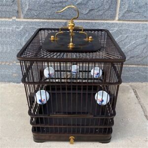 Asian Bird Cage Solid Ebony Wood Chinese Wooden Pet Nest Home 26x26x30CM