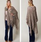FREE PEOPLE Wool Alpaca Knit Crochet Poncho Shawl Sweater Women's XS/S Boho Chic