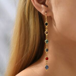 Fashion Long Tassel Crystal Stud Earrings Hoop Drop Dangle Women Wedding Jewelry