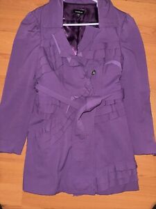 Bebe Purple Trench Coat— Wrap Around Belt—size Small Preowned