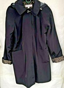 Liz Claiborne Womens Hooded Trench Coat Size M  Black Snap Front