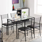 5 Piece Dining Set Glass Table and 4 Chairs Home Kitchen Room Breakfast Furnitur