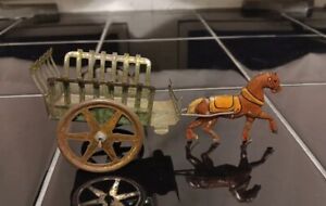 Early 1900s Tin Penny Toy Horse pulling cart wagon~ Very Unusual Example 5.50