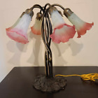 18” Meyda Lamp 6 Light Lily Pad Base Dale Tiffany Nouveau Style Pink Tulip Shade