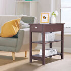 Indoor Wood MDF Frame End Table with Drawer Brown Finish Simple Style Furniture