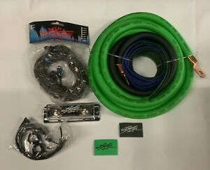 Oversized 1/0 Ga OFC AWG Amp Kit Twisted RCA Green Black Complete Sky High Car