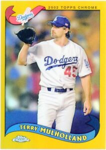 E768 TERRY MULHOLLAND GOLD REFRACTOR 2002 TOPPS CHROME #437 LOS ANGELES DODGERS