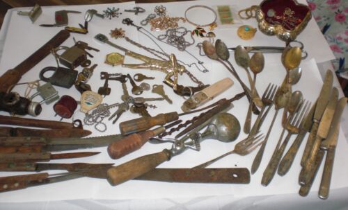 Vintage Junk Drawer Lot knives jewelry tools