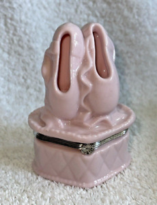 New ListingPink Porcelain hinged Ballet Slippers Trinket Box with mini slippers inside NIB