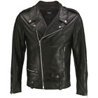 New Mens Brando Sheepskin Black Leather Jacket Asymmetrical  Biker Motorcycle