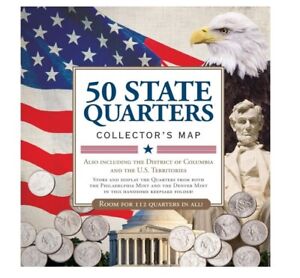 50 Fifty US State Map Folder Album Coin Holder Commemorative Quarters Collectors