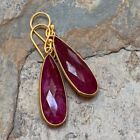 Long Kashmir Ruby Gemstone Drops 925 Sterling Silver Earring Handmade Jewelry